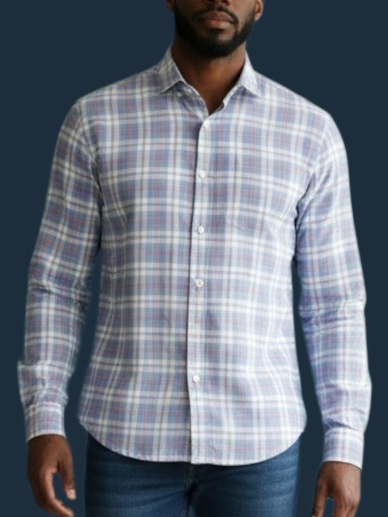 LEDBURY Other - Ledbury Alden Collar Classic Fit Dress Shirt Blue Check Linen Blend 15.5 Medium